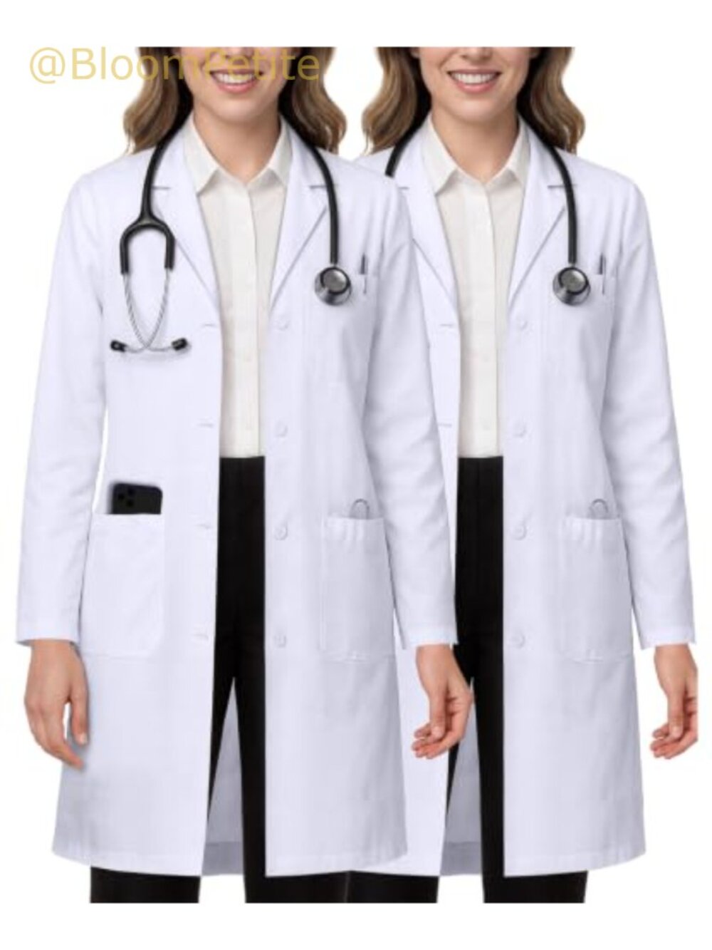 Women's White Lab Coat Side Slit 3 Pockets Polyester Blend Medical